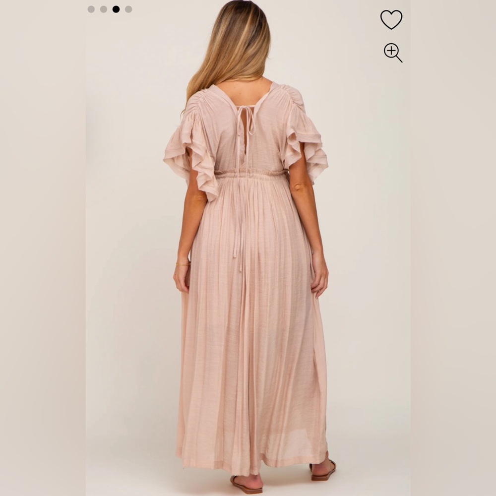 Light Pink Deep V-Neck Button Down Maternity Maxi Dress - Picture 3 of 4